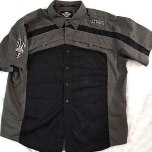 Harley Davidson Button up Shop Shirt Black Gray
